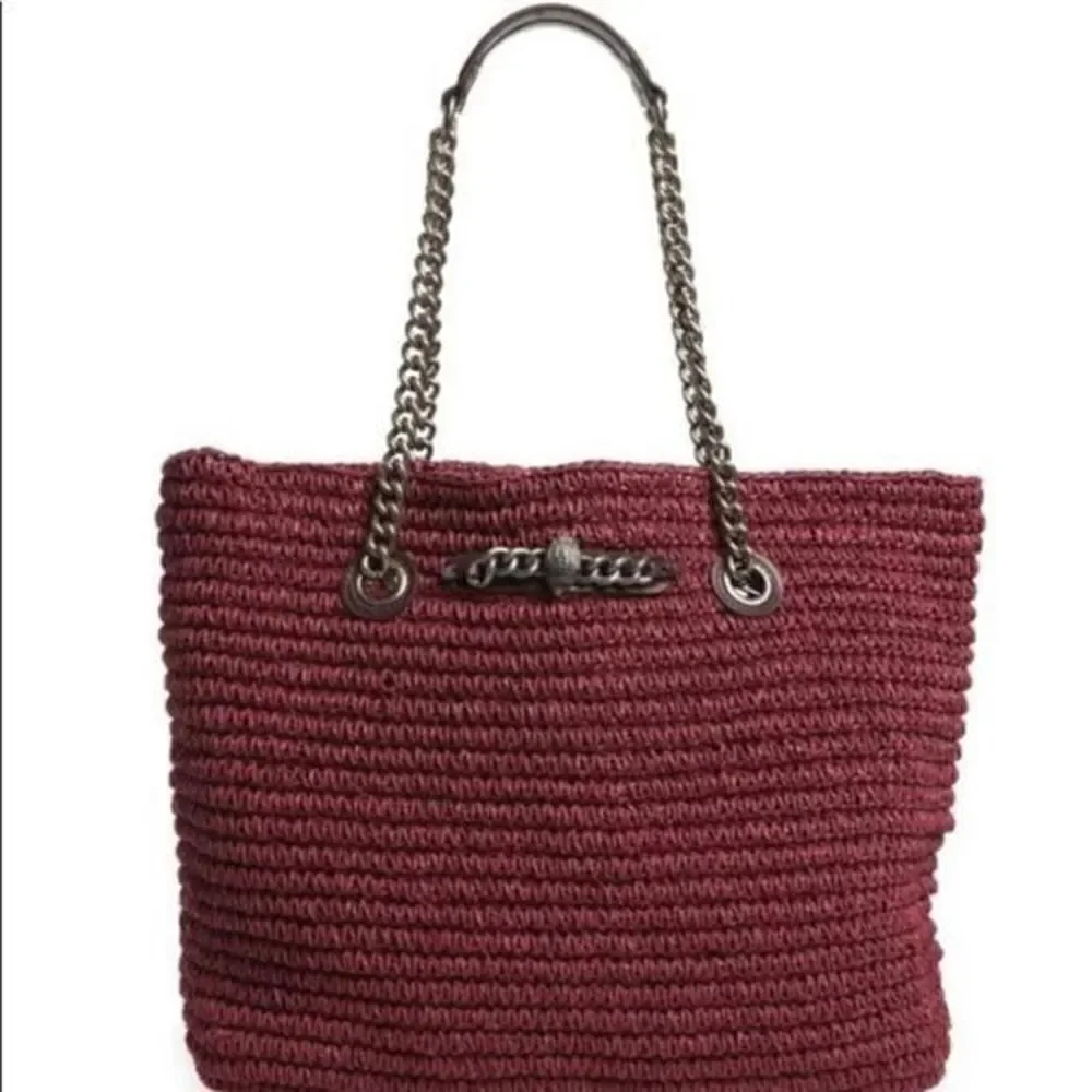 Kurt Geiger London Chelsea Raffia Tote, Shopper Hobo Bag,Deep Purple ,Eagle Head